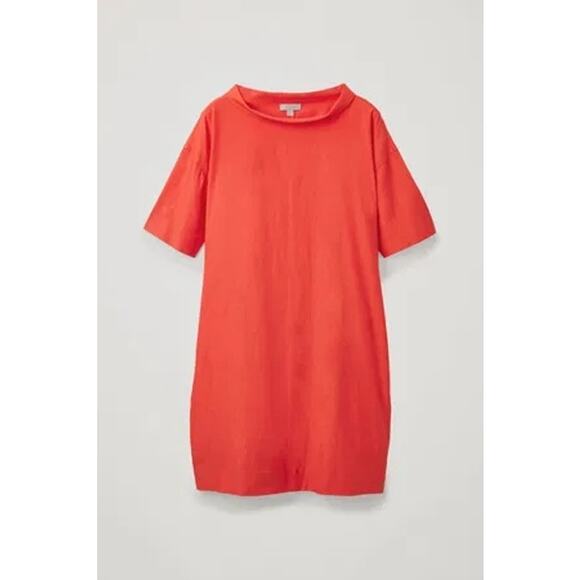 COS Orange Folded-Collar Short Sleeves Draped Mini Dress Size 2 - Picture 4 of 10